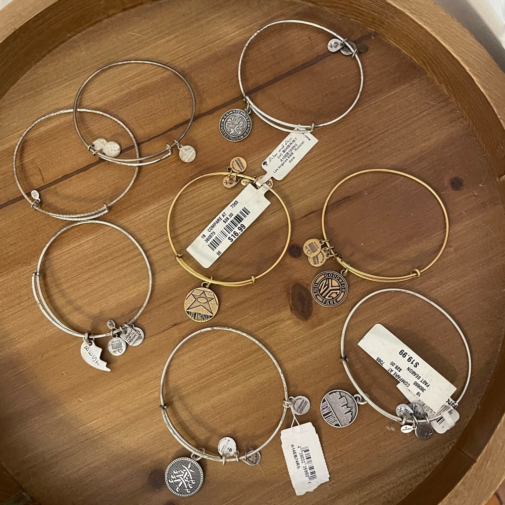 8 Alex and Ani Gold and Silver Charm Bracelets
